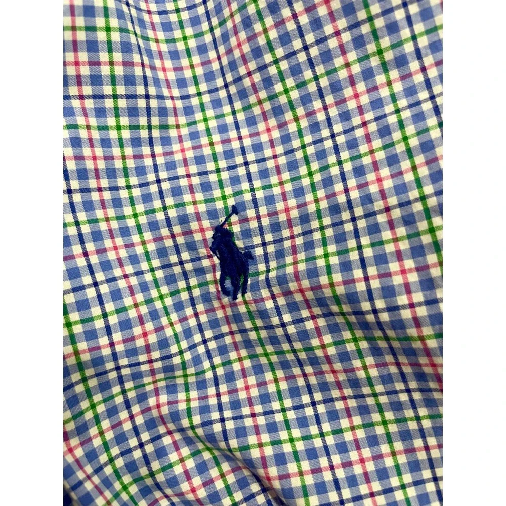 Polo Ralph Lauren Mens 2XB Big Tattersall Check Cotton Button‎ Down Shirt Blue